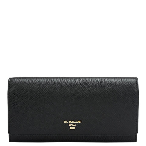 Da Milano Women's Leather Wallet - Franzy Leather Ladies Wallet - Black