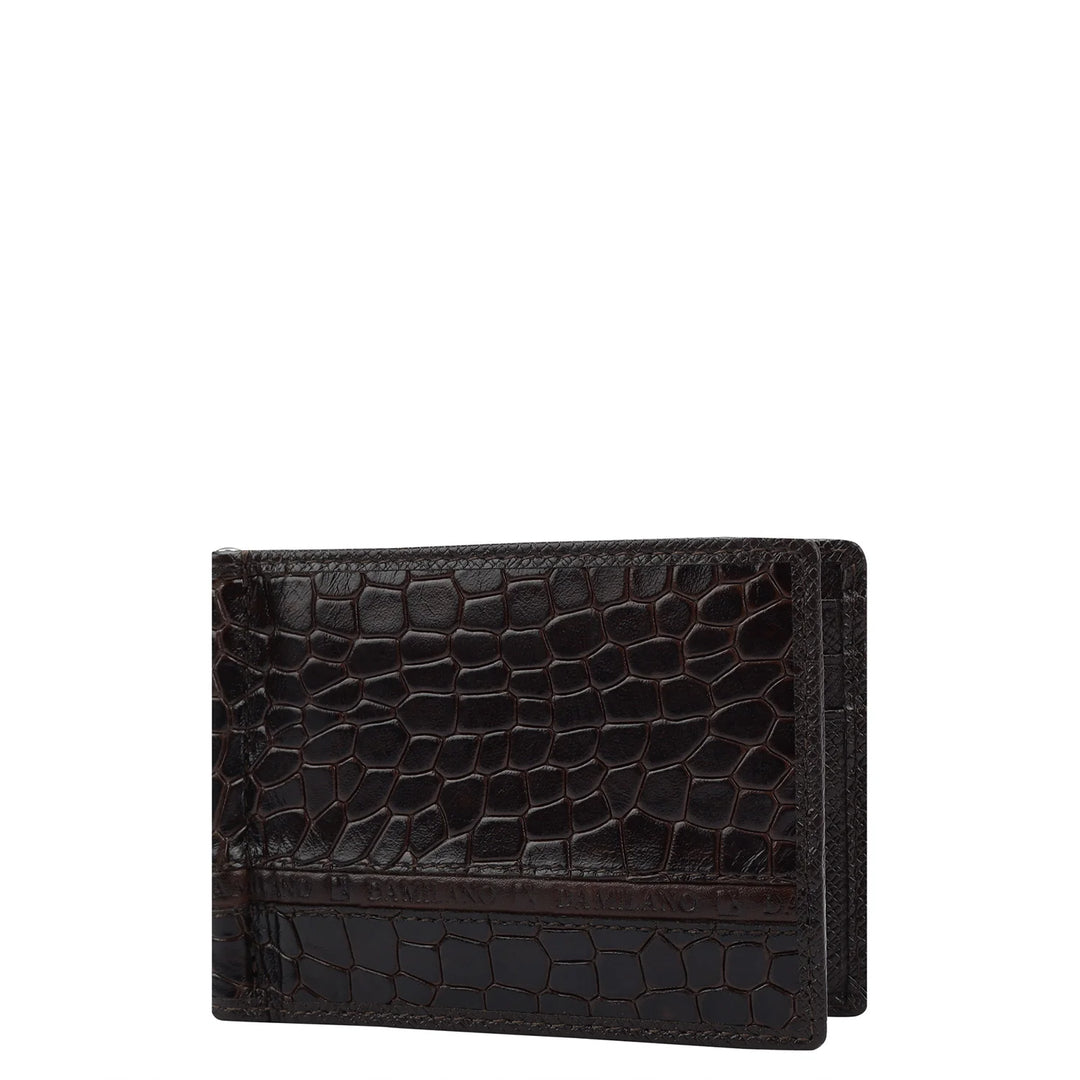 Croco Leather Money Clip - Brown