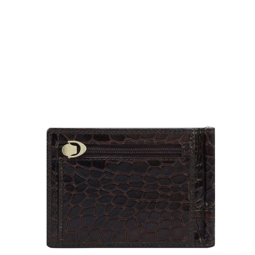 Croco Leather Money Clip - Brown