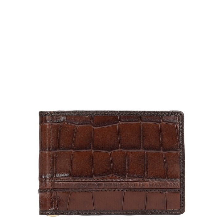 Croco Leather Money Clip - Brown