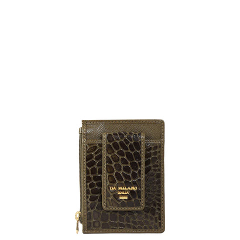Croco Franzy Leather Money Clip - Military Green
