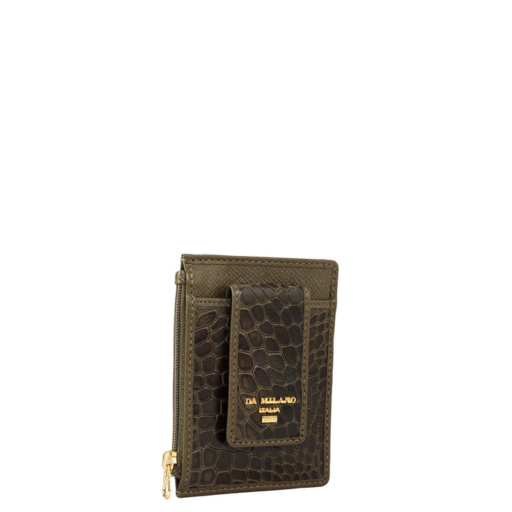 Croco Franzy Leather Money Clip - Military Green