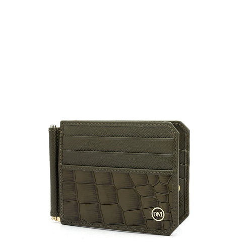 12 Slots Leather Money Clip - Military Green