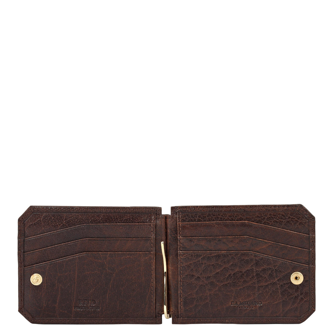 Elephant Pattern Leather Money Clip - Brown