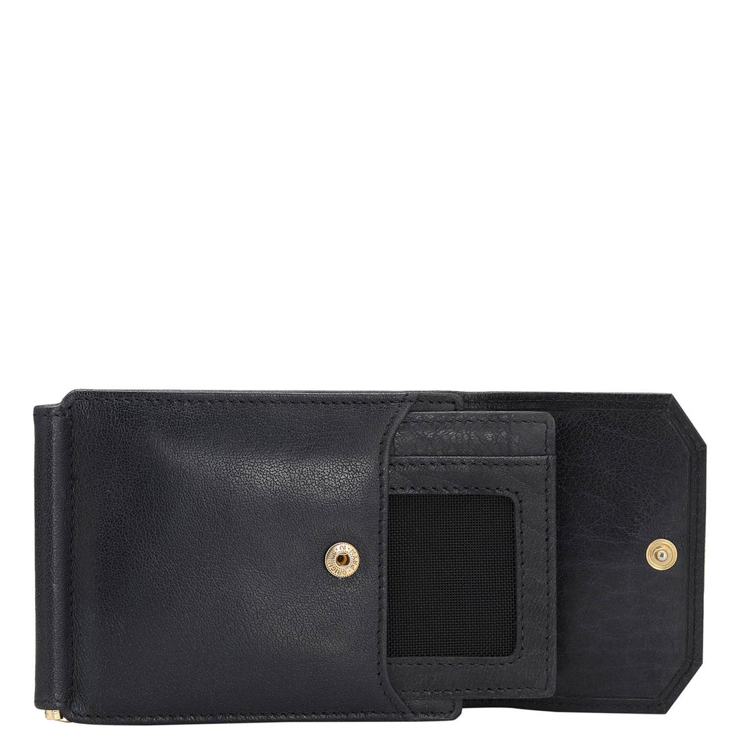 Elephant Pattern Leather Money Clip - Navy