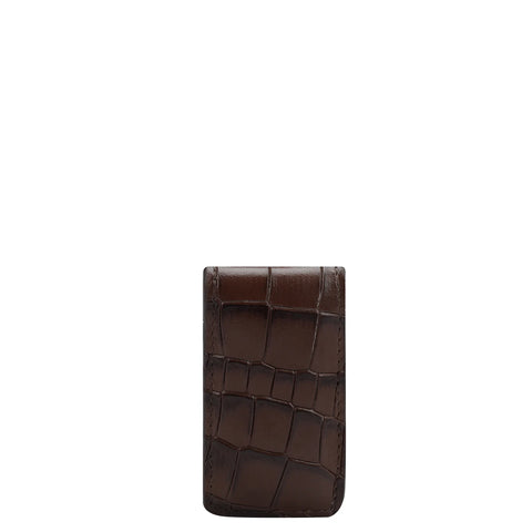 Croco Leather Money Clip - Brown