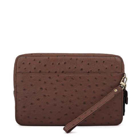 Ostrich Leather Multi Pouch - Brown