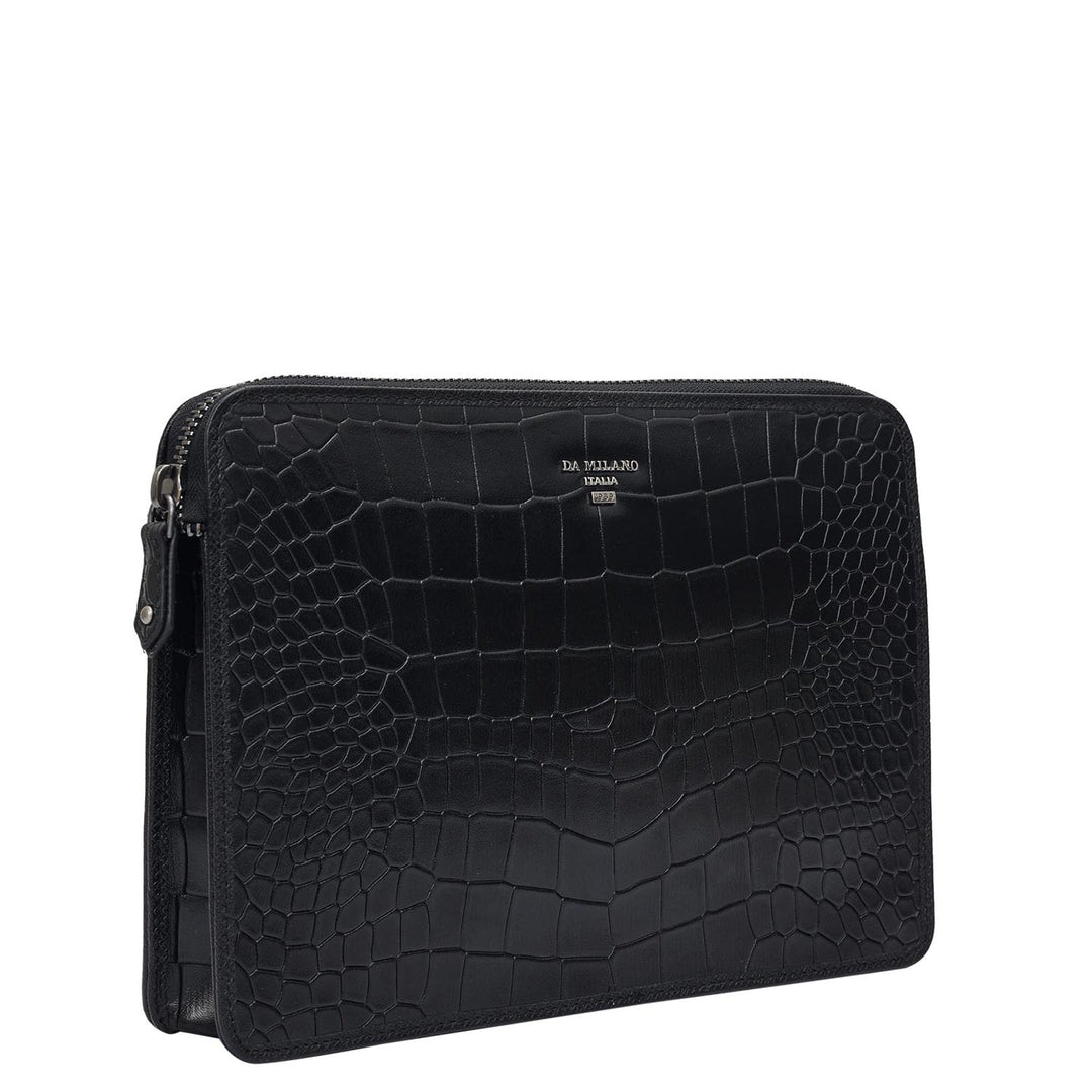 Croco Leather Multi Pouch - Black