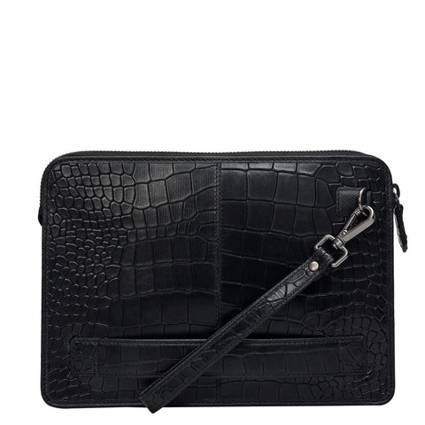 Croco Leather Multi Pouch - Black