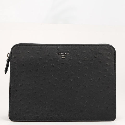 Ostrich Leather Multi Pouch - Black