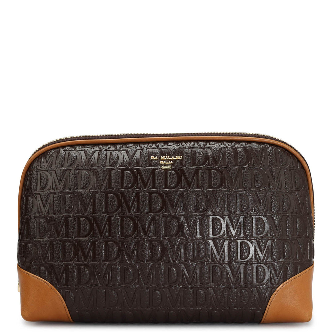 Large Monogram Leather Multi Pouch - Chocolate