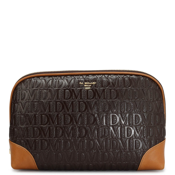 Large Monogram Leather Multi Pouch - Chocolate