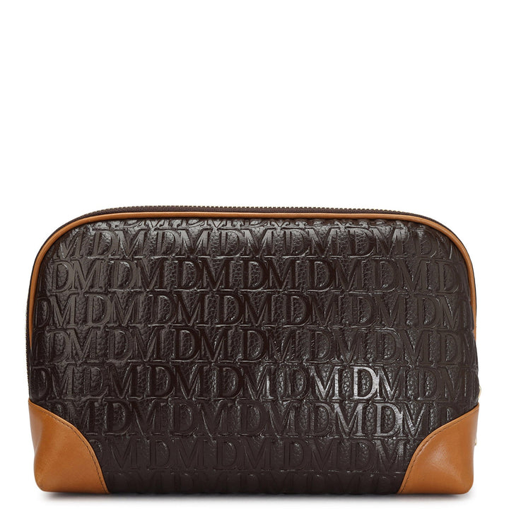 Large Monogram Leather Multi Pouch - Chocolate