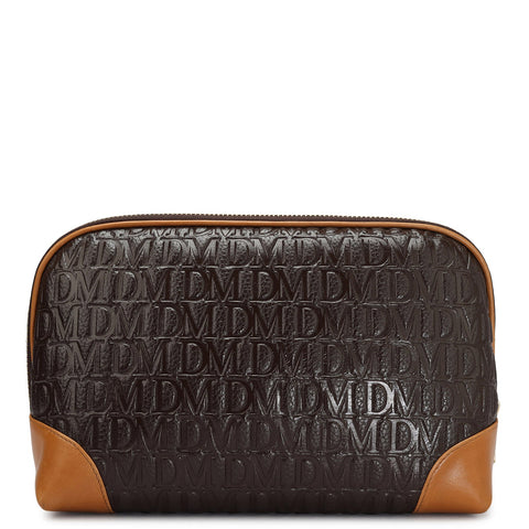 Large Monogram Leather Multi Pouch - Chocolate