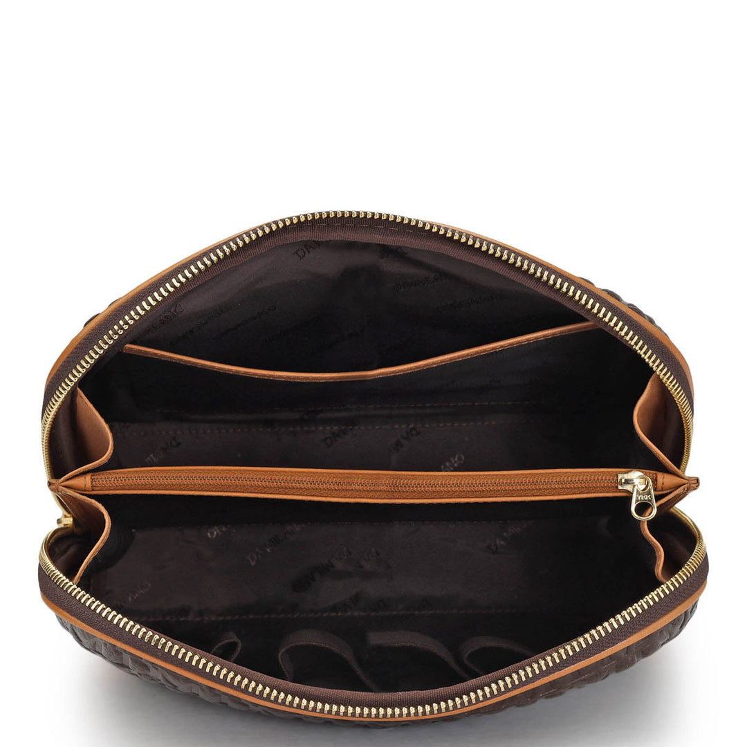 Large Monogram Leather Multi Pouch - Chocolate