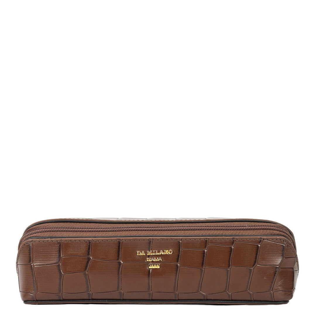 Croco Leather Multi Pouch - Walnut