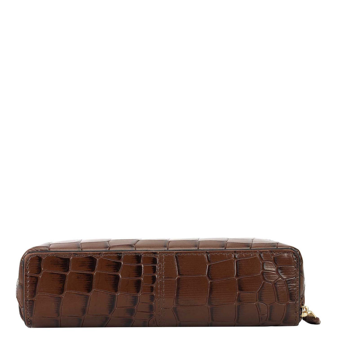 Croco Leather Multi Pouch - Walnut