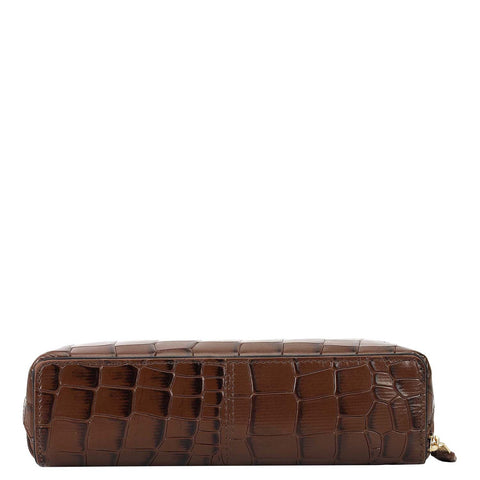 Croco Leather Multi Pouch - Walnut