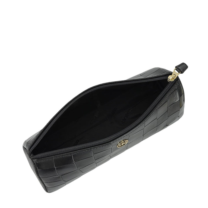 Croco Leather Multi Pouch - Black