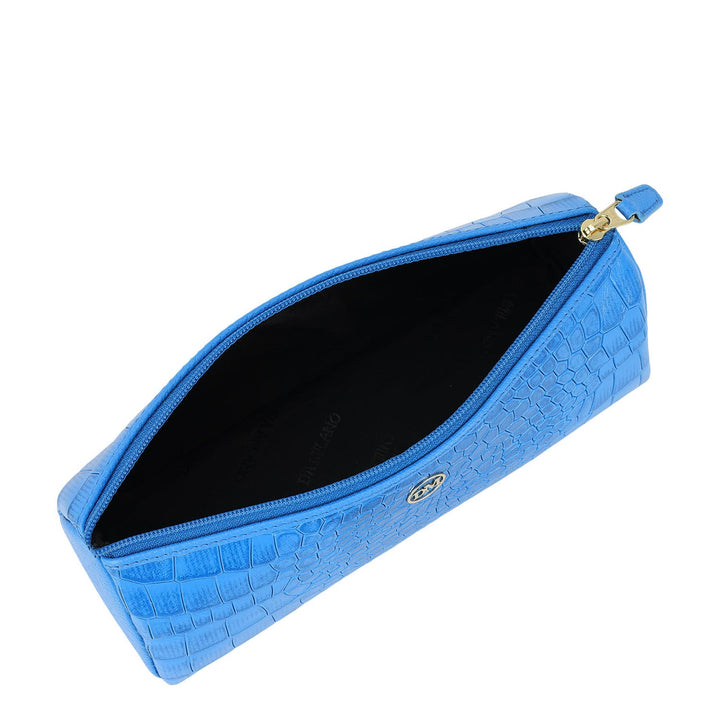 Croco Leather Multi Pouch - Blue