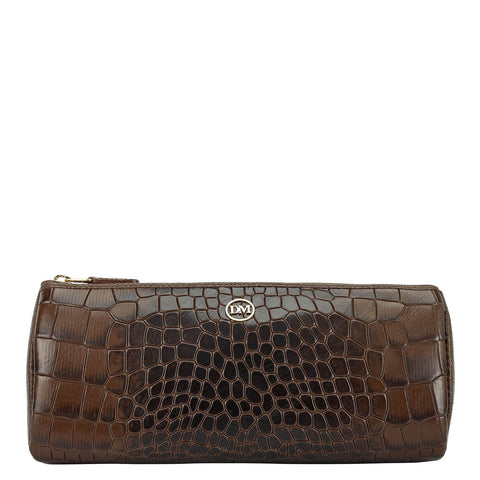 Croco Leather Multi Pouch - Walnut