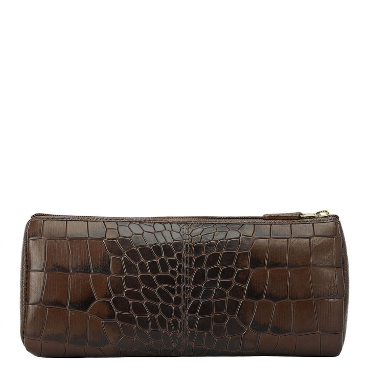 Croco Leather Multi Pouch - Walnut
