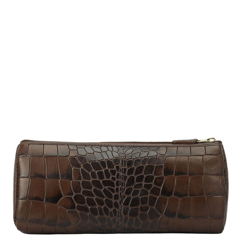 Croco Leather Multi Pouch - Walnut