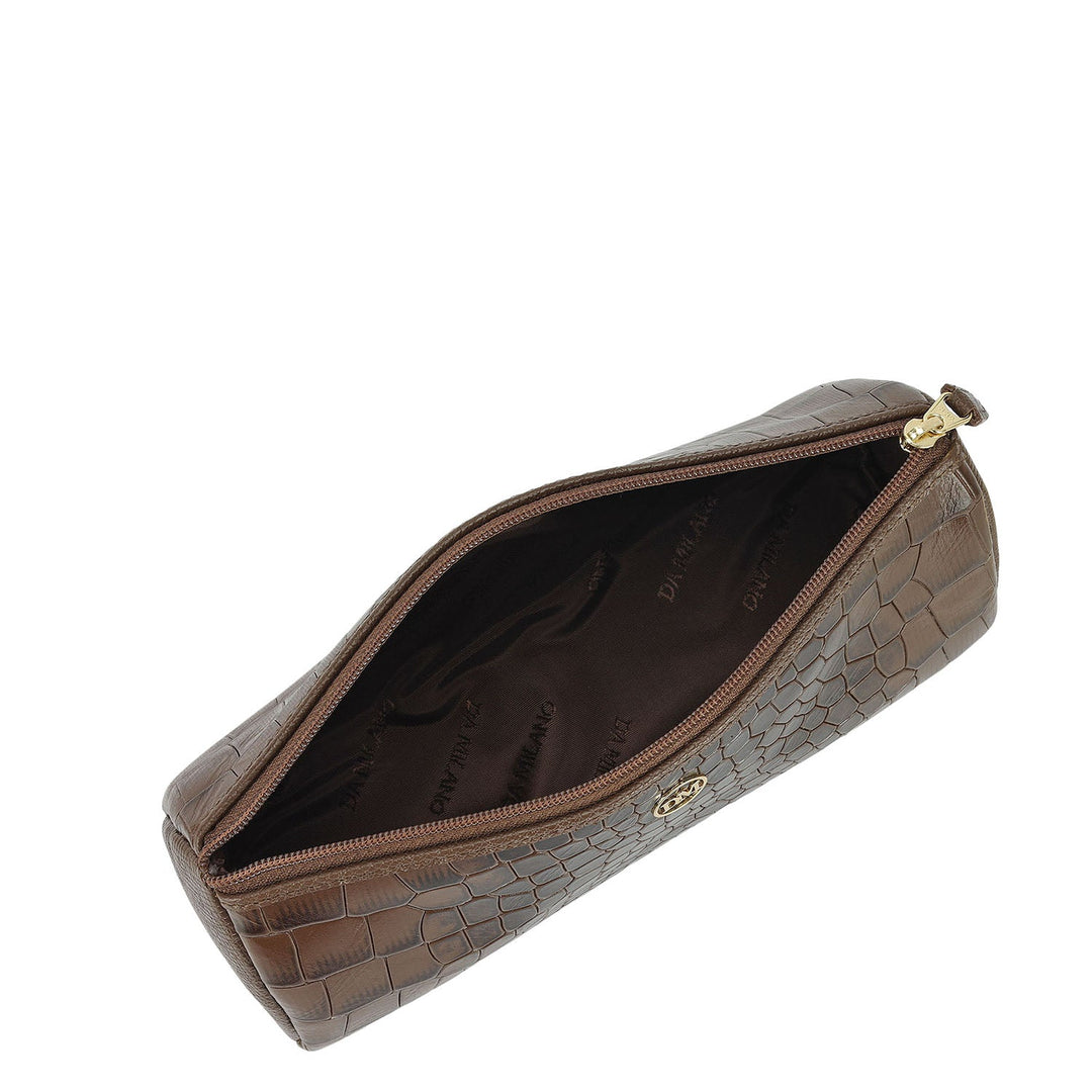 Croco Leather Multi Pouch - Walnut