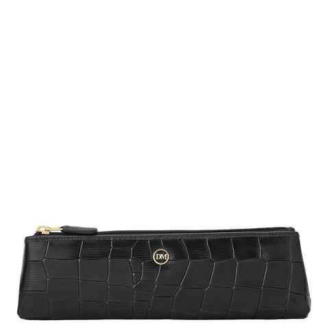 Croco Leather Multi Pouch - Black