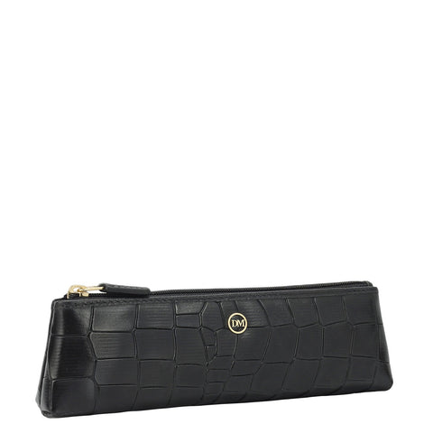 Croco Leather Multi Pouch - Black