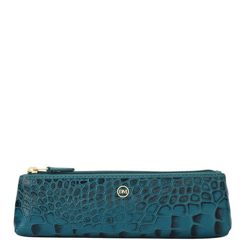 Croco Leather Multi Pouch - Teal