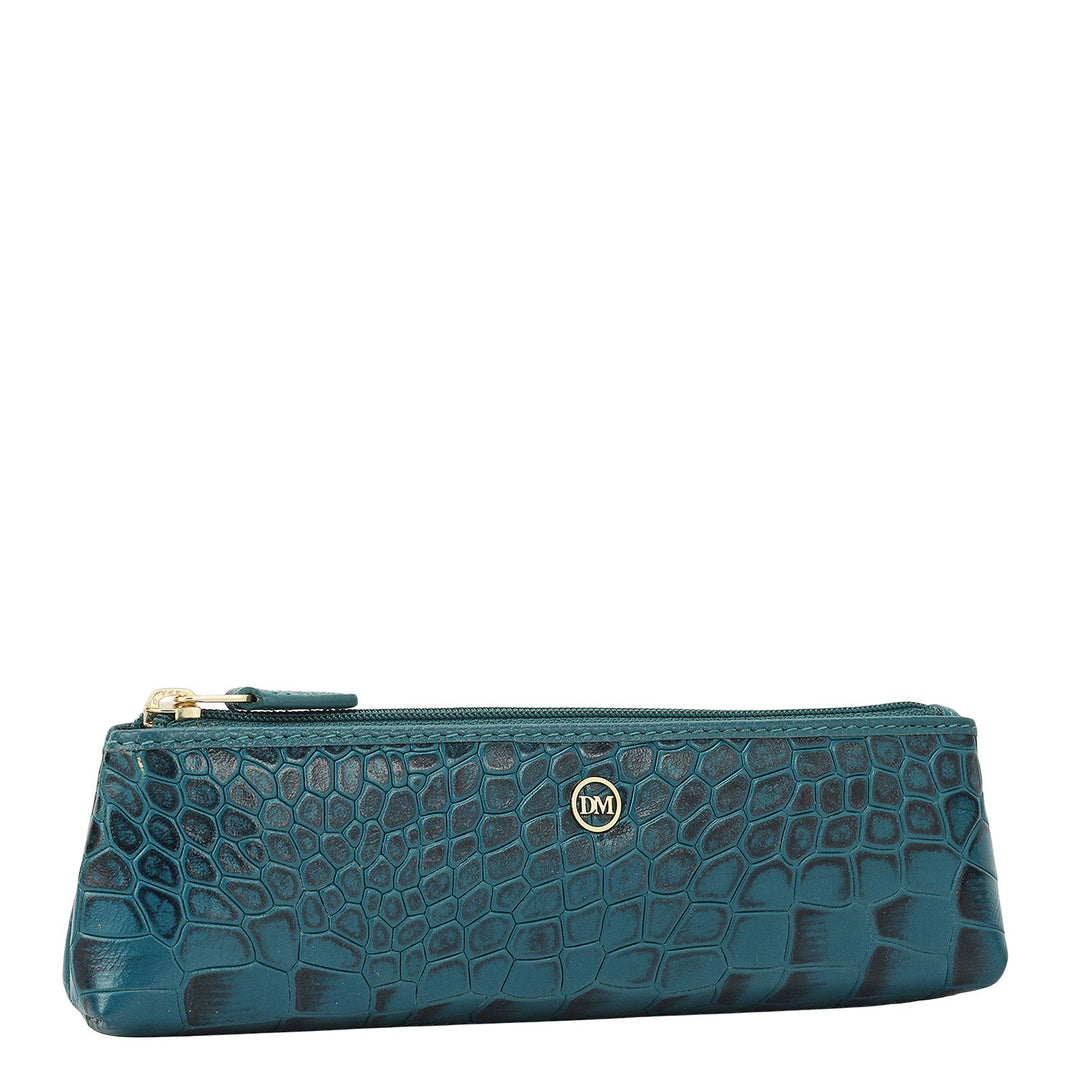 Croco Leather Multi Pouch - Teal