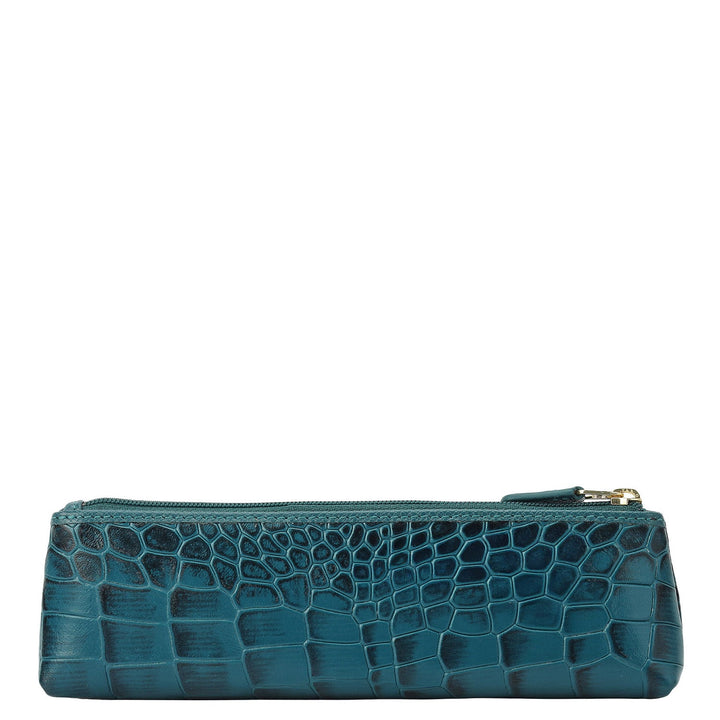 Croco Leather Multi Pouch - Teal