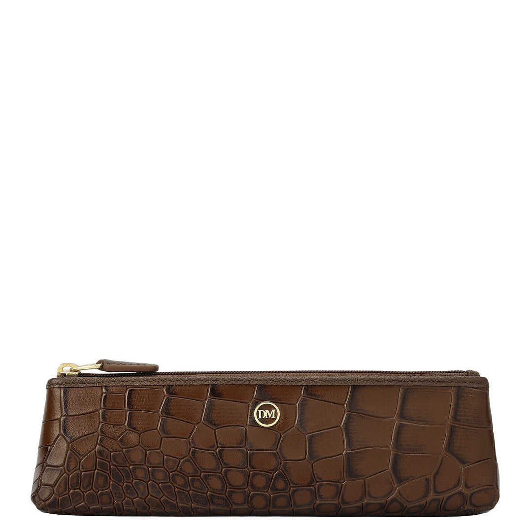 Croco Leather Multi Pouch - Walnut