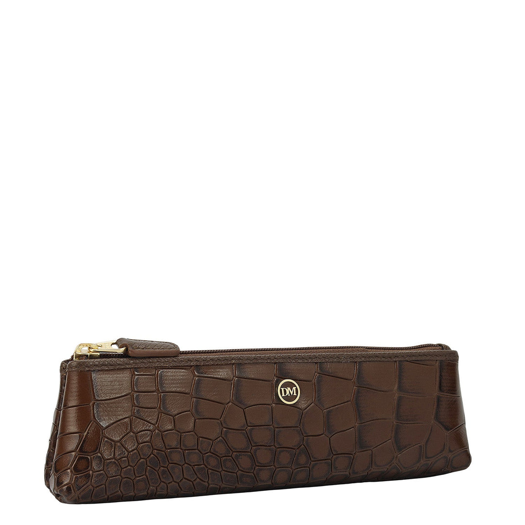 Croco Leather Multi Pouch - Walnut