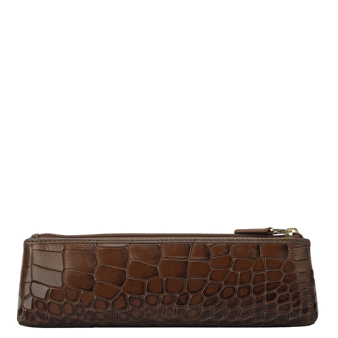 Croco Leather Multi Pouch - Walnut