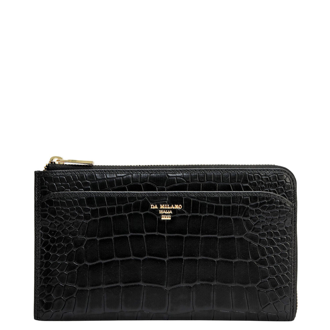 Croco Leather Multi Pouch - Black