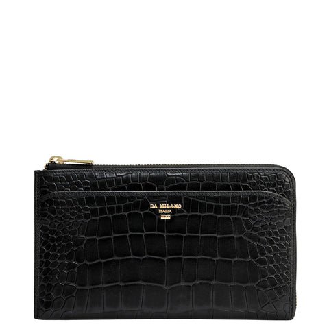 Croco Leather Multi Pouch - Black
