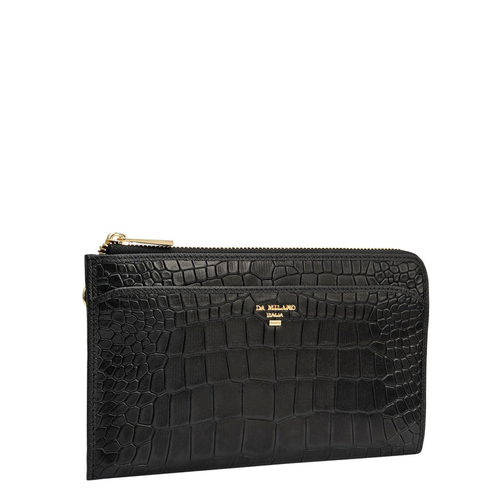 Croco Leather Multi Pouch - Black