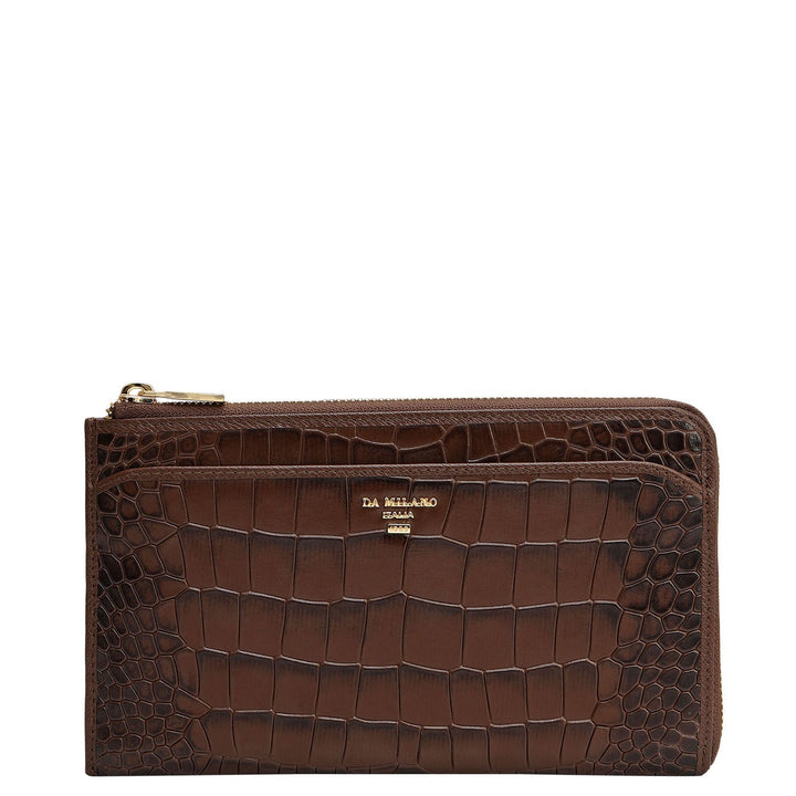 Croco Leather Multi Pouch - Walnut