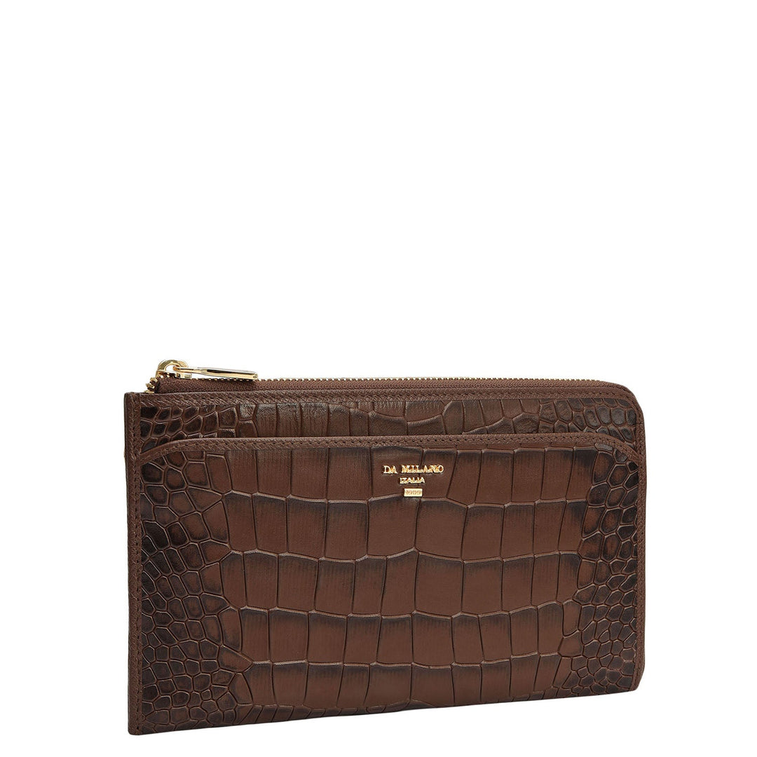 Croco Leather Multi Pouch - Walnut