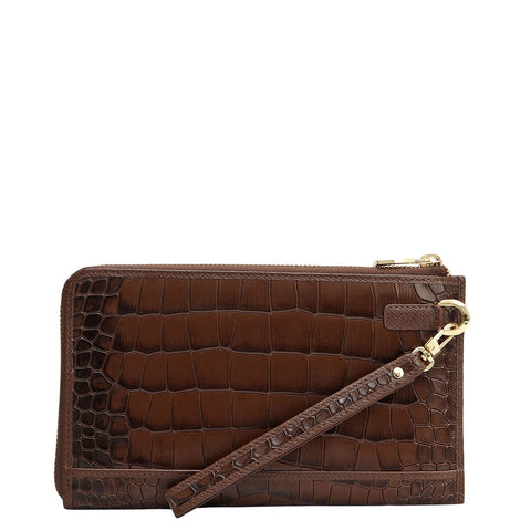 Croco Leather Multi Pouch - Walnut