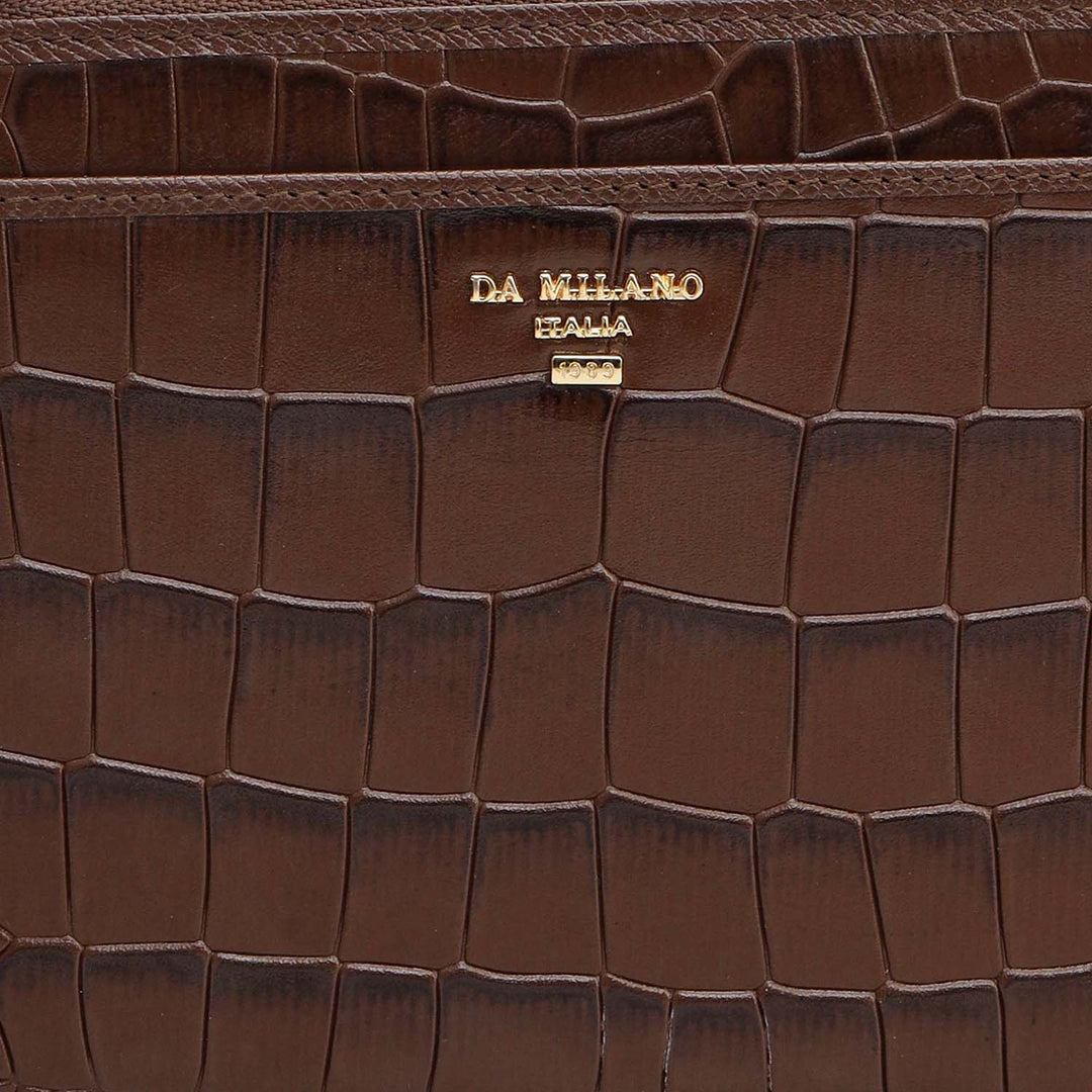 Croco Leather Multi Pouch - Walnut