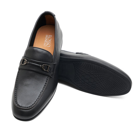 Black Leather Panel Loafers