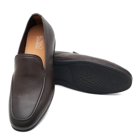 Coffee Leather Panel Loafers