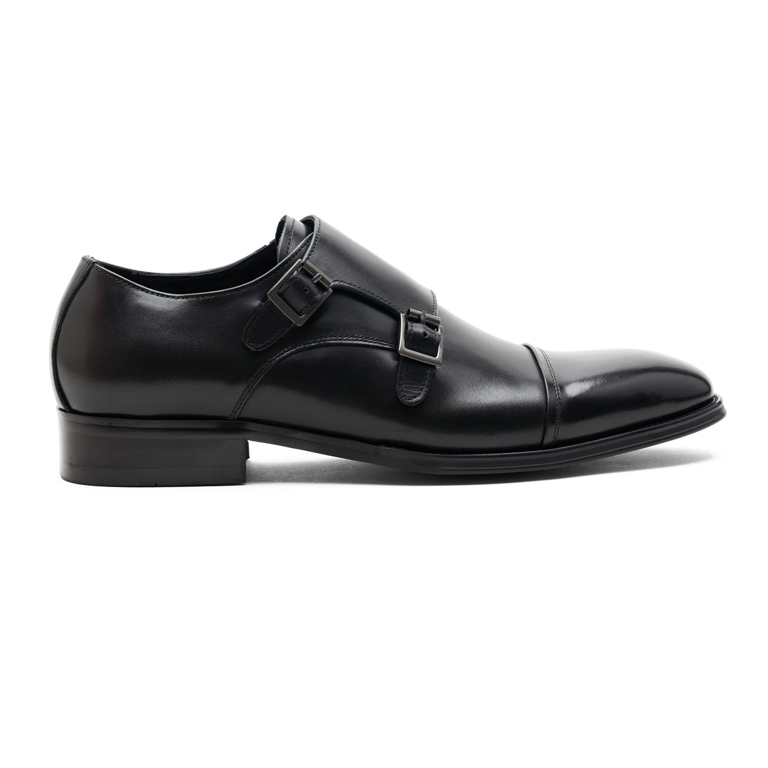 Black Plain Double Monk Strap Shoes