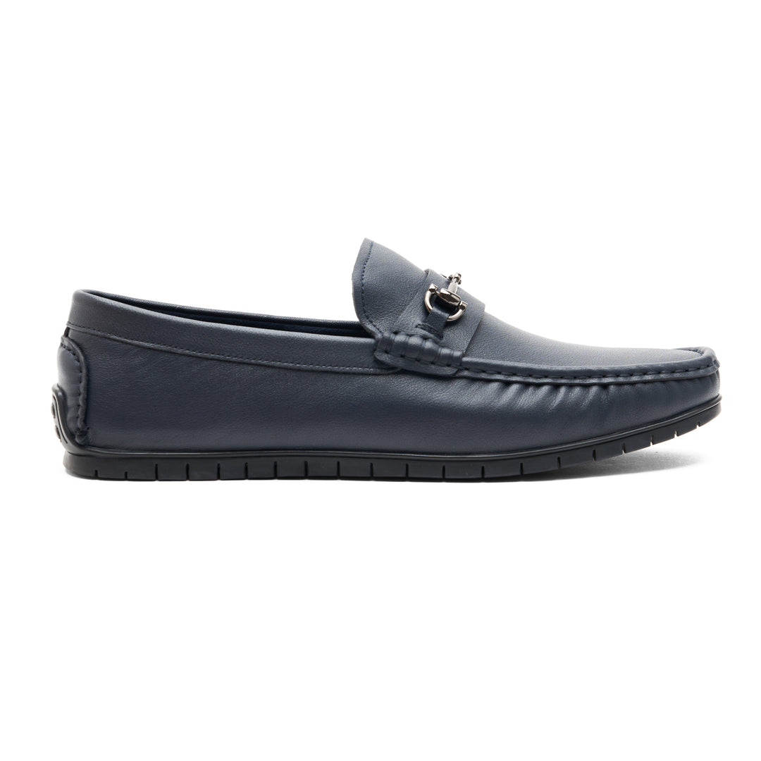 Navy Leather Moccasins