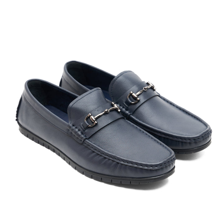 Navy Leather Moccasins