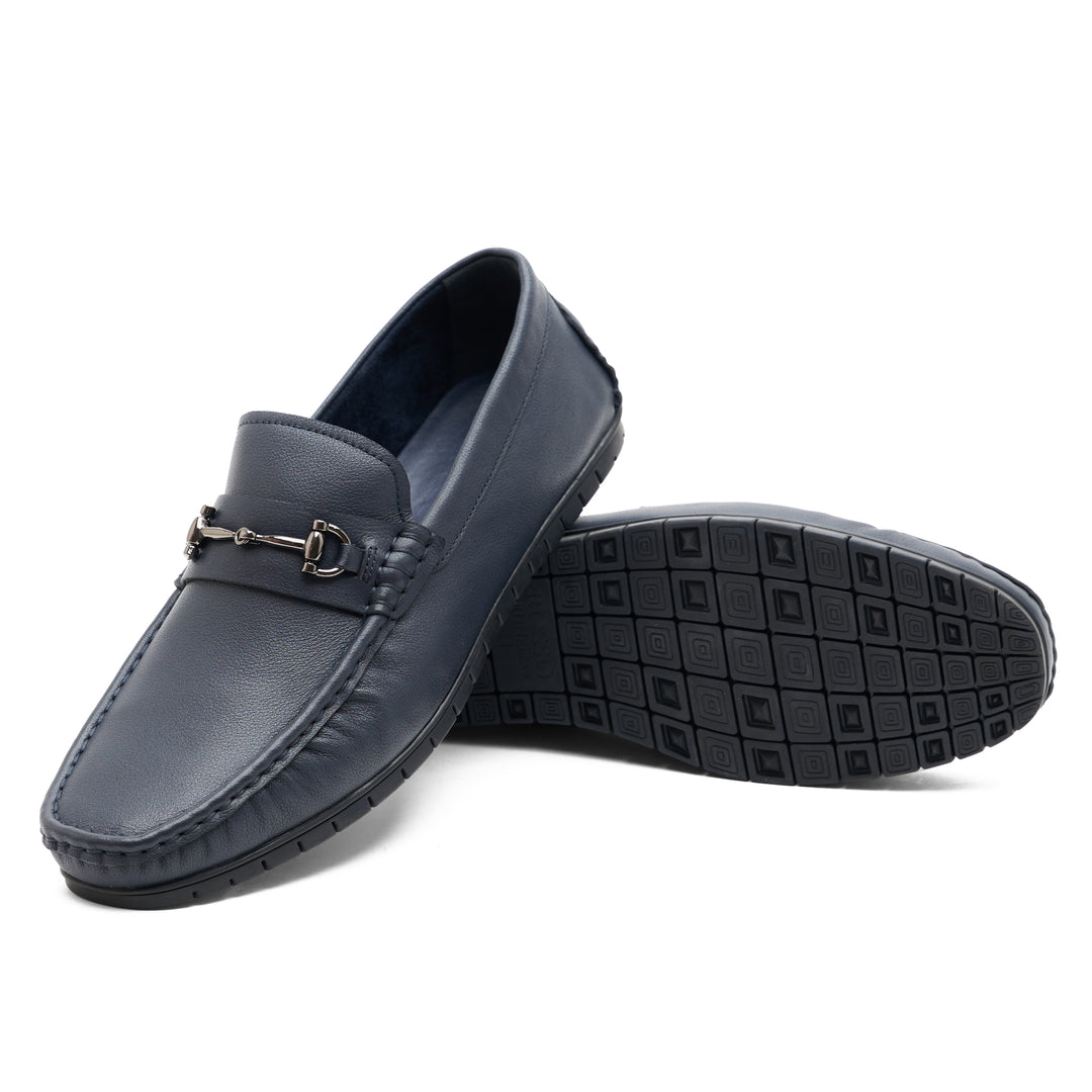 Navy Leather Moccasins