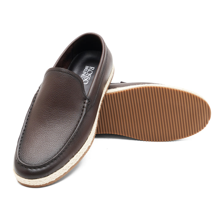 Coffee Signato Leather Moccasins